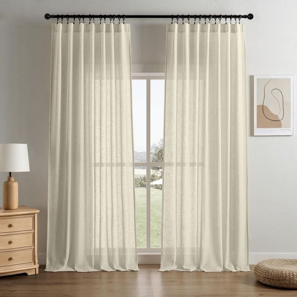 Light Filtering Linen Blend Back Tab Window Curtain Panels 52"x90" 2pk